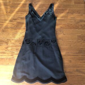 NYE VTG 90s Slip Midi Dress 8 Silk Velvet‎ Whimsigoth Beaded Y2K Dark Romantic